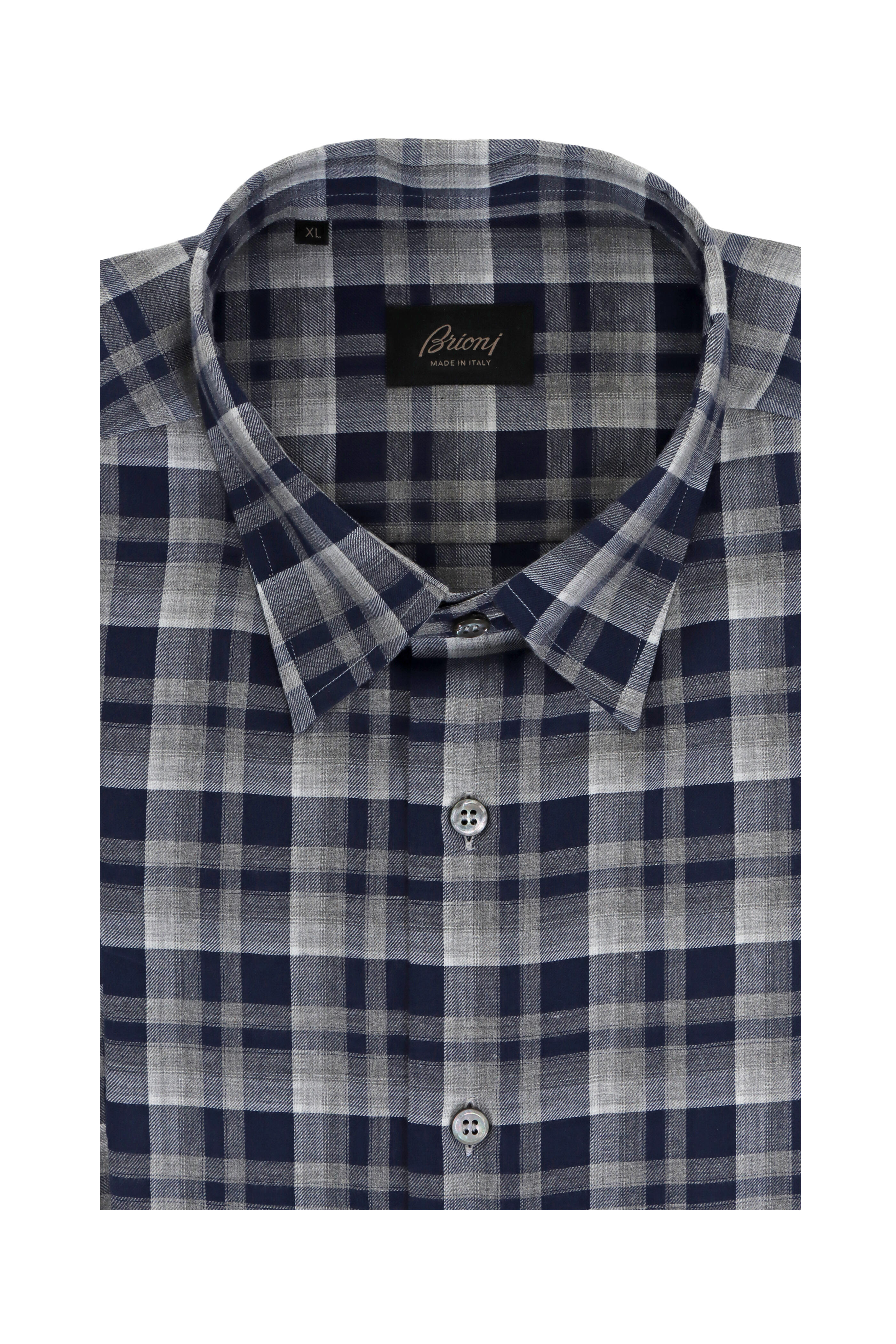 Brioni - Anthracite & Sapphire Plaid Sport Shirt