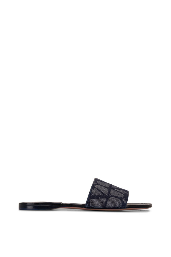 Valentino Garavani - Blue Denim Toile Iconographe Slide Sandal 