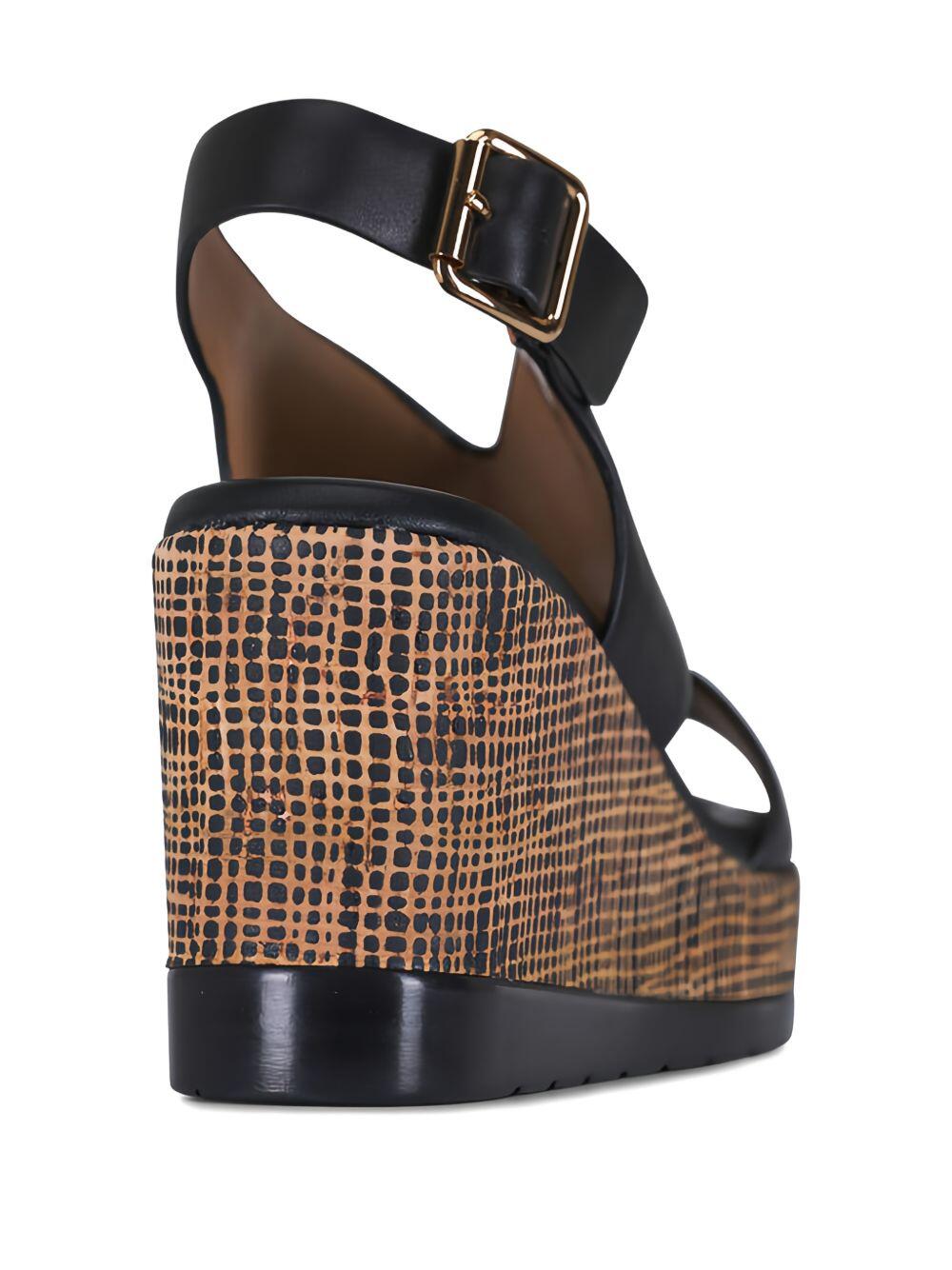 Ron White - Dacota Onyx Leather Wedge Sandal, 80mm