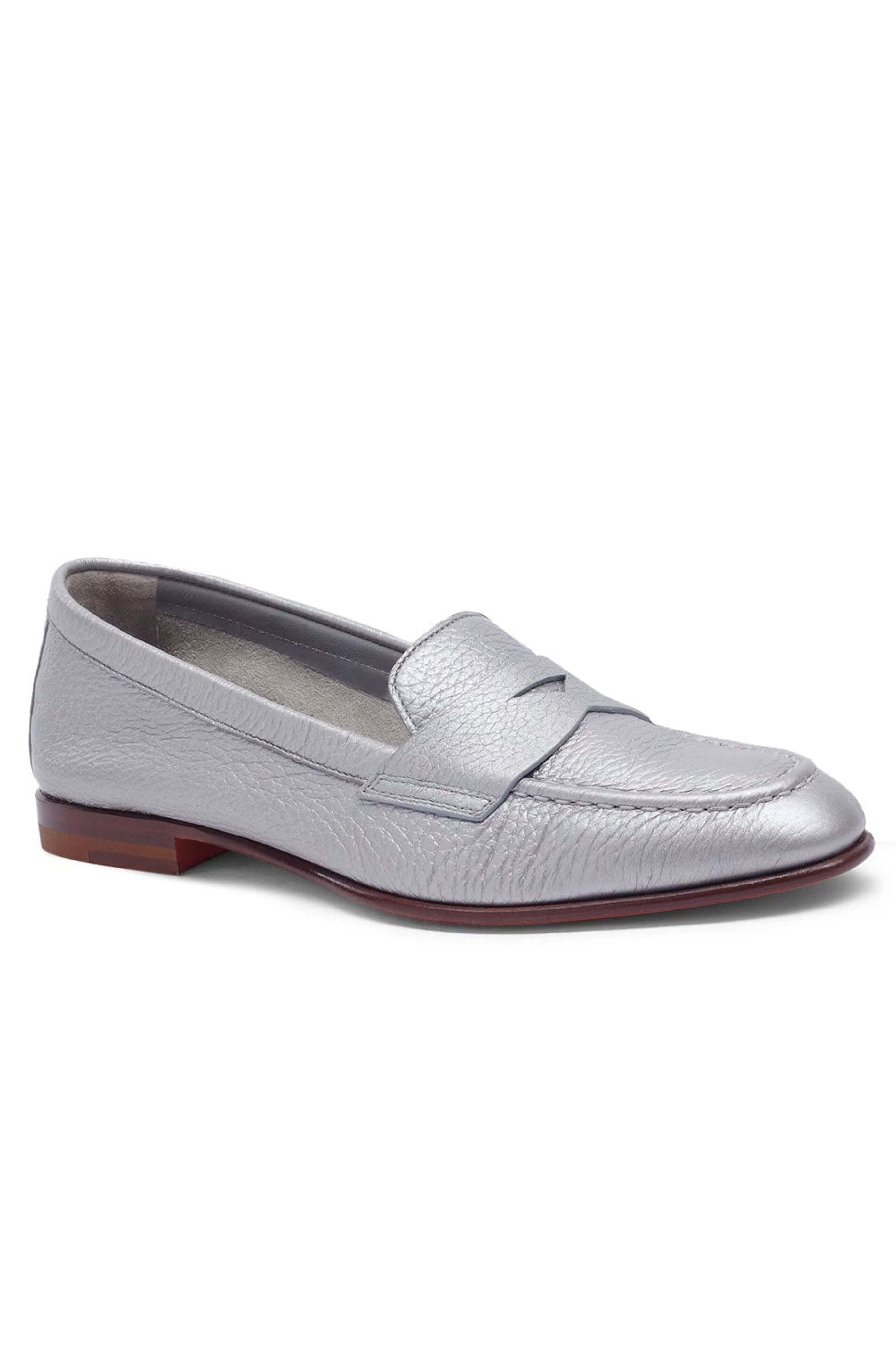 Santoni - Famed Leather Penny Loafer in Silver