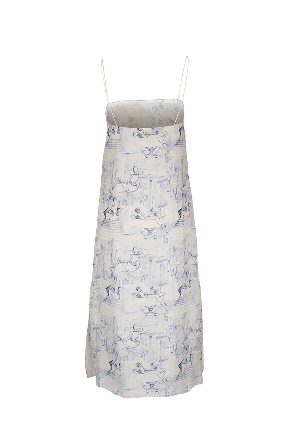 Khaite - Sicily Cream & Blue Satin Slip Dress 