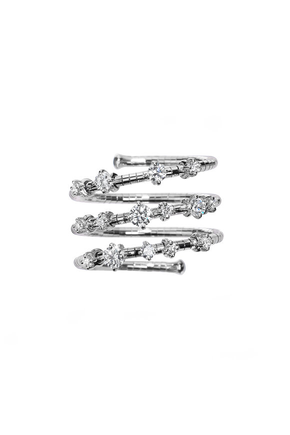 Mattia Cielo 18k White Gold Diamond 3 Row Ring