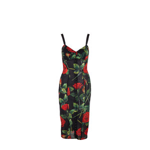 Dolce & Gabbana リーフ柄 ドレス ブラック Dolce & Gabbana - Black & White Rose Print Dress