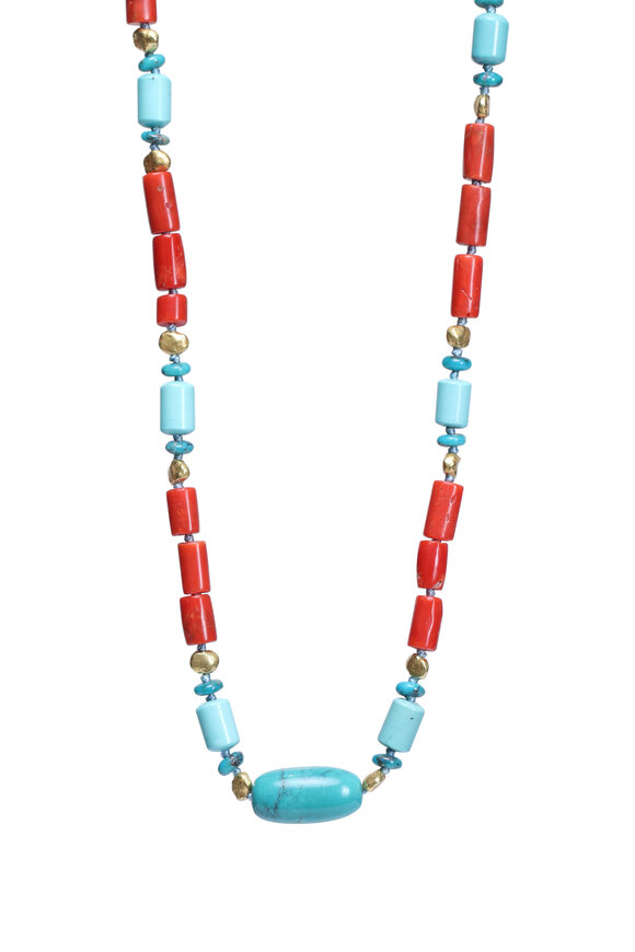 Darlene De Sedle Turquoise & Coral Beaded Necklace