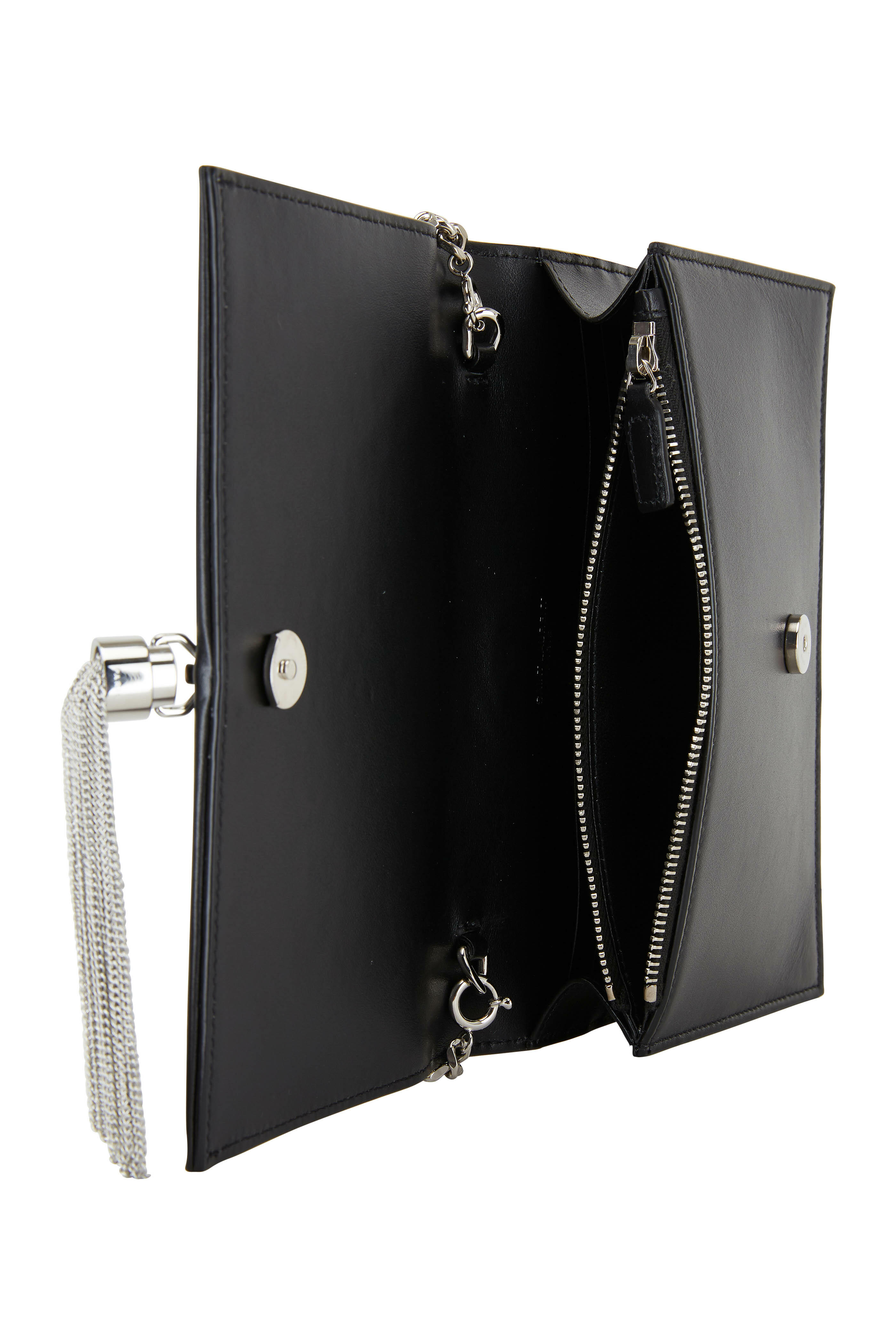 Saint Laurent Black Leather and Silver Star Kate Wallet on Chain