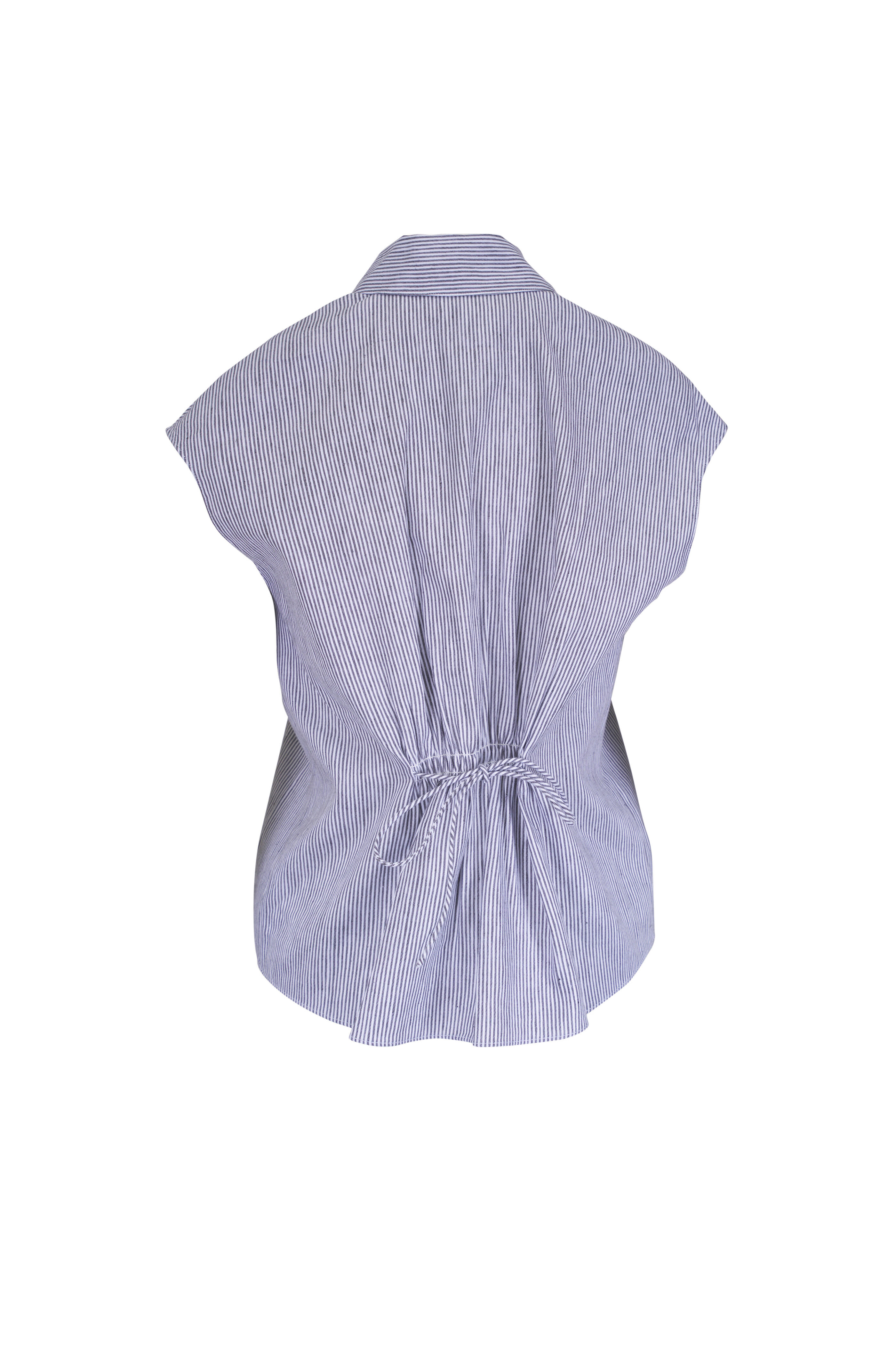 Vince - Iris Slate & White Ticking Stripe Blouse