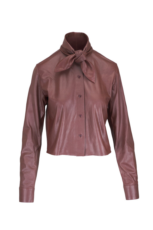 TWP Brown Leather Tie Neck Shirt