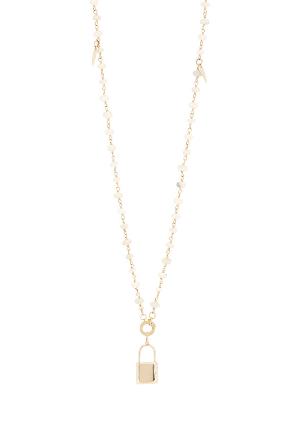 Tina Negri - White Opal & Diamond Lock Necklace