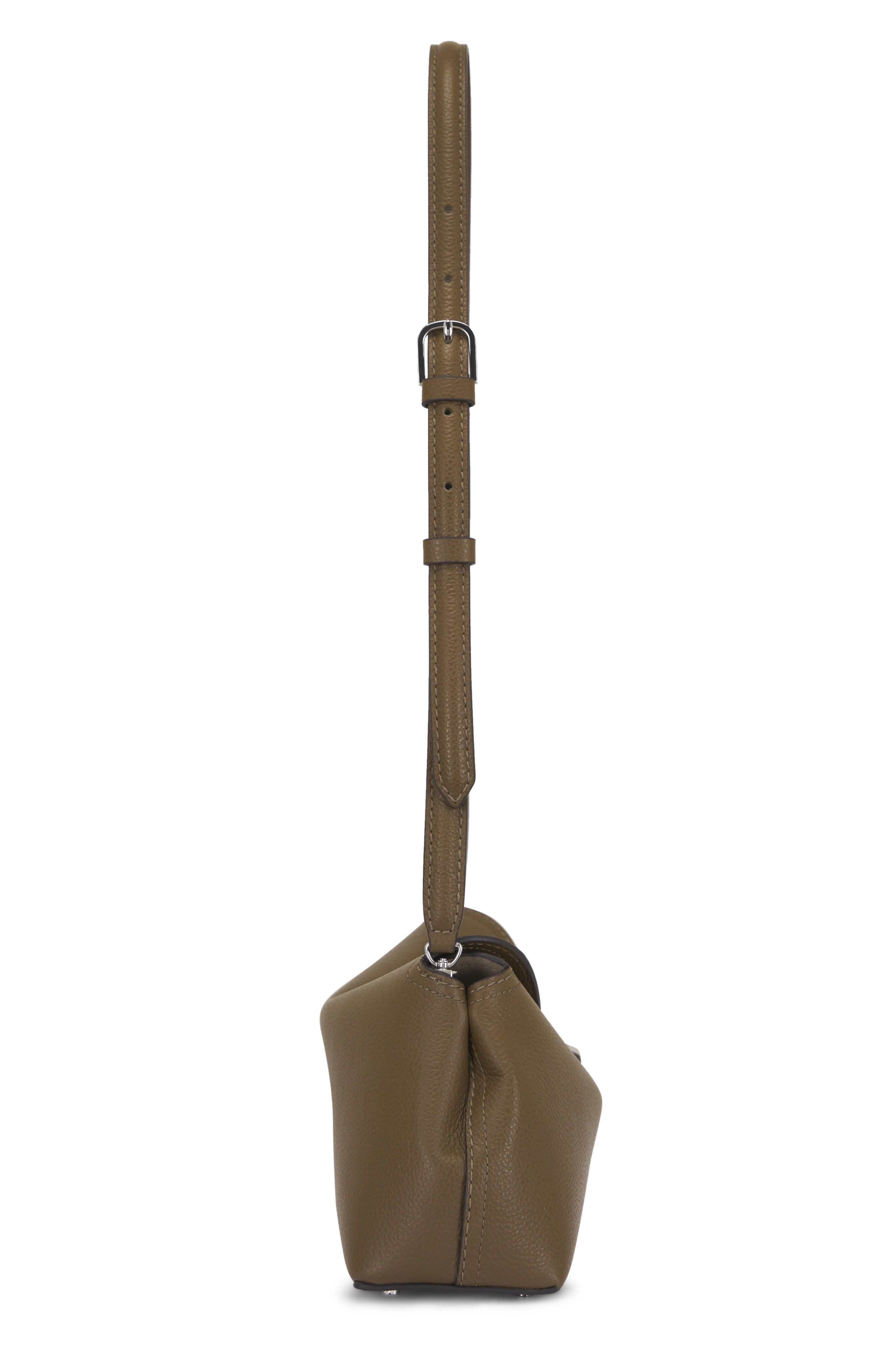 Totême - T-Lock Dark Taupe Grained Leather Clutch