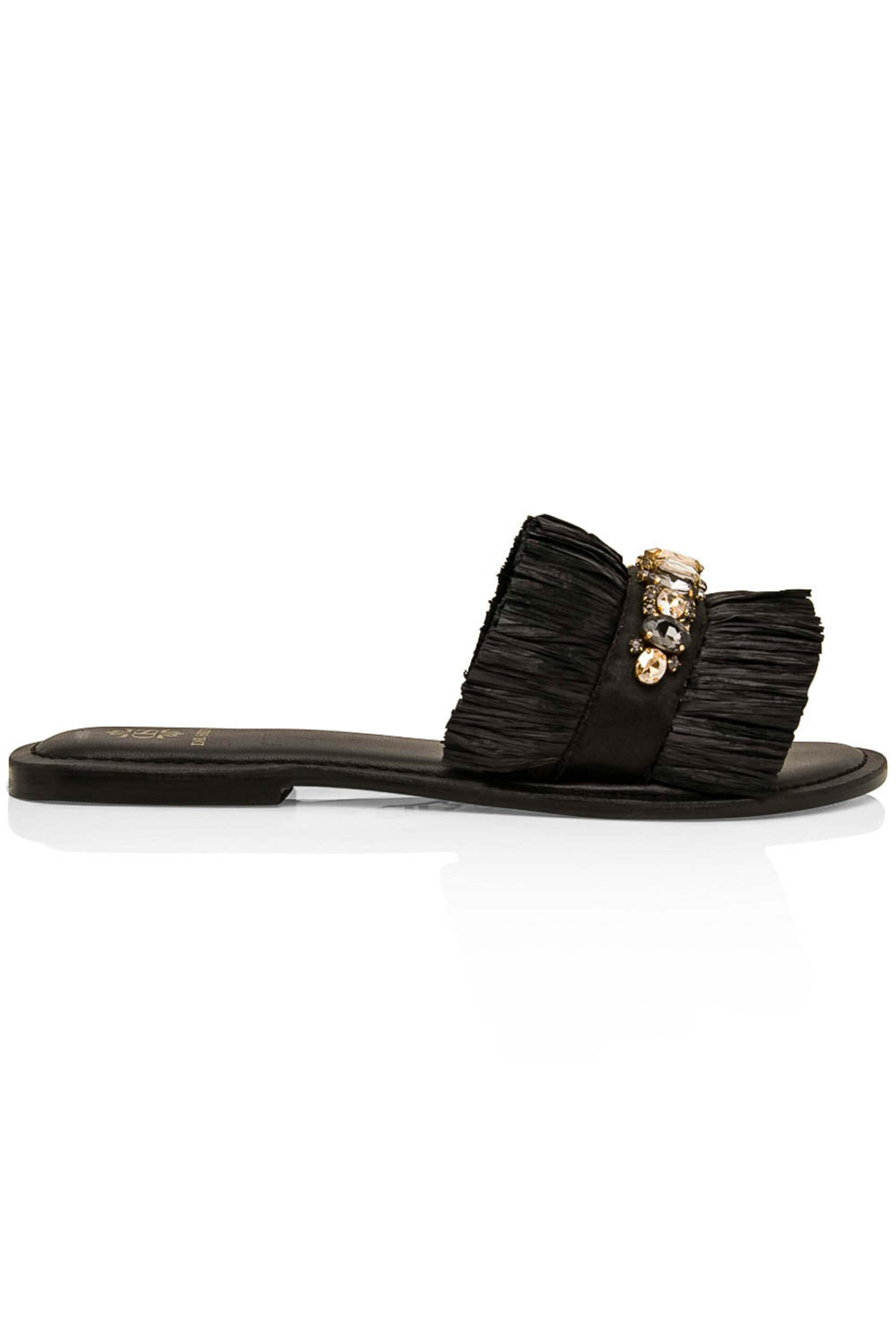 De Siena - Mamia Black Raffia Encrusted Mule