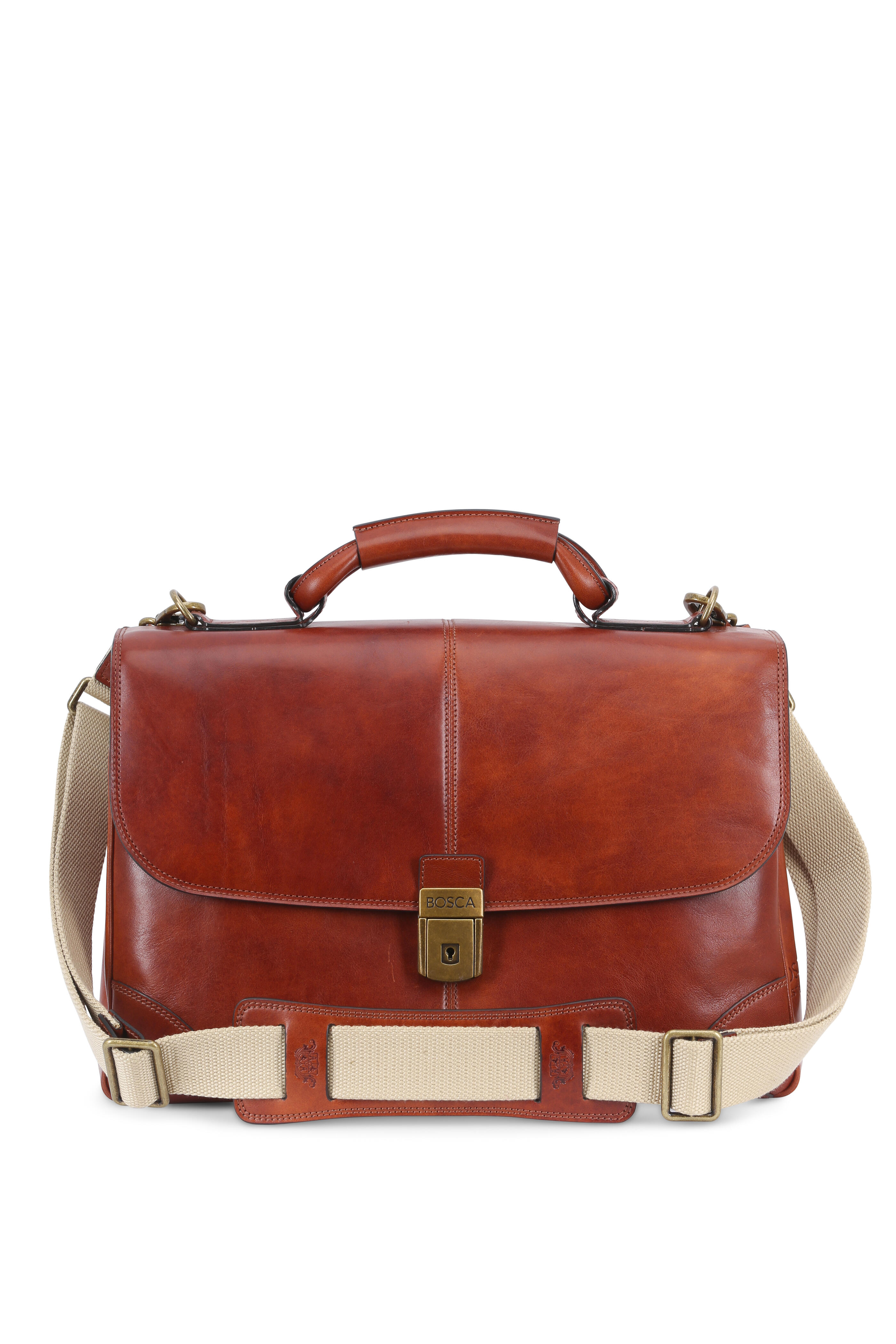 Bosca - Hand Stained Amber Leather Flap Front Briefcase