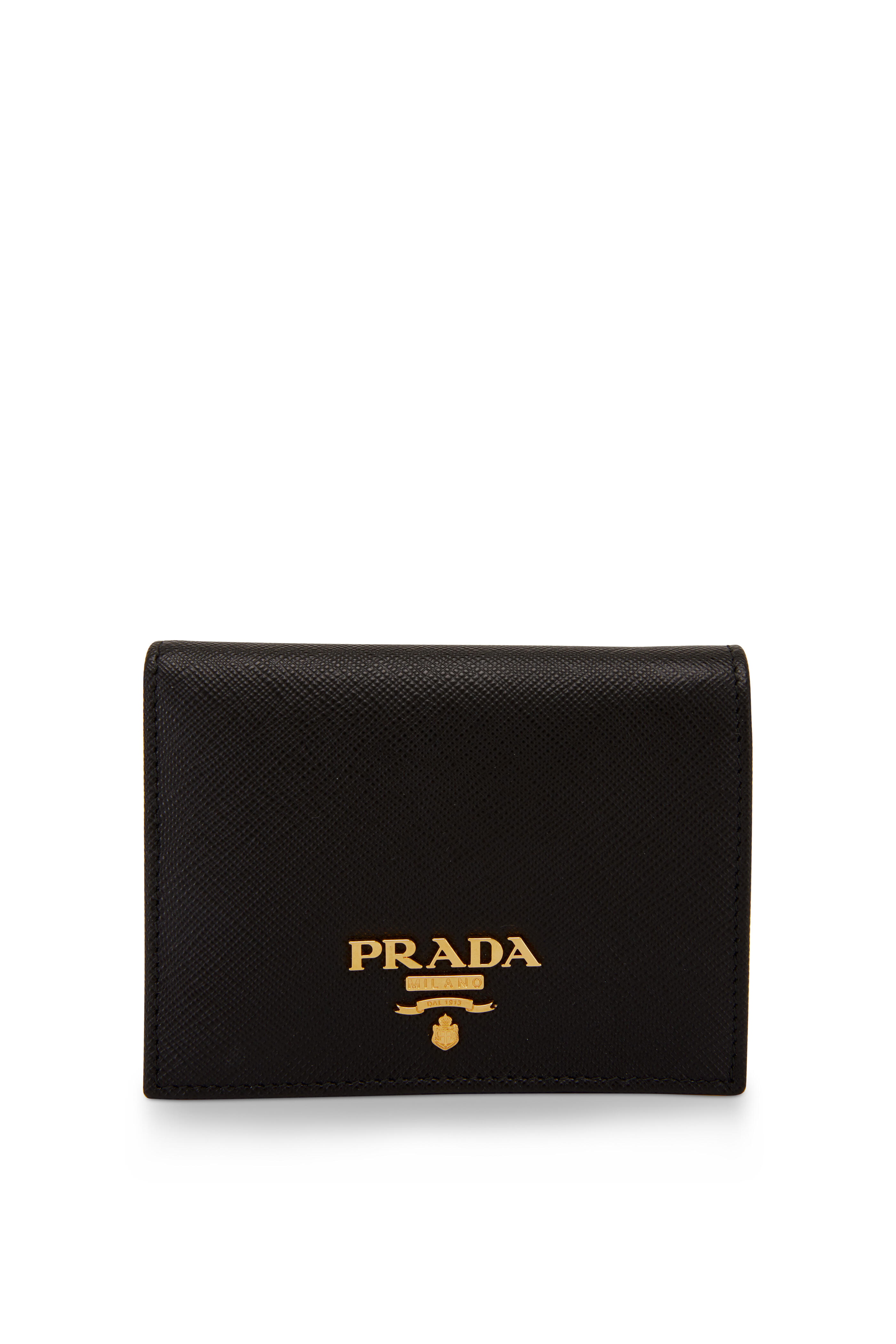 Prada Triangle Logo Strap Wallet Black in Leather with Gold-tone - US