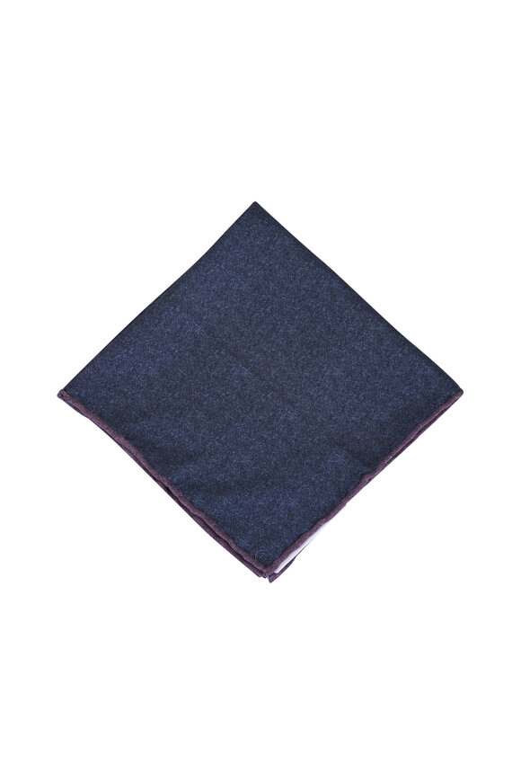 Brunello Cucinelli Purple & Denim Blue Silk Pocket Square - view 2