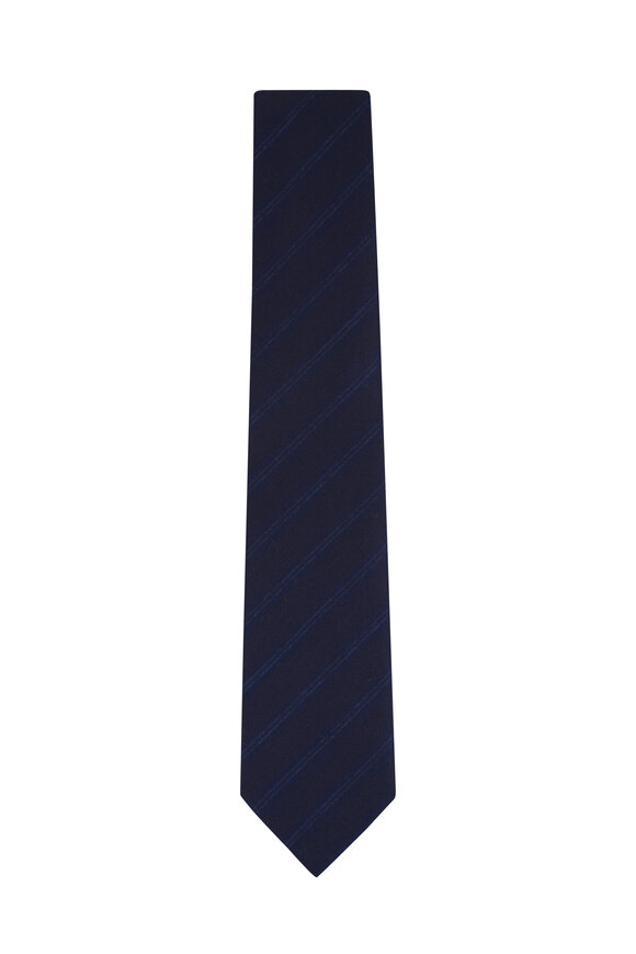 Paolo Albizzati Navy Blue Stripe Wool Necktie
