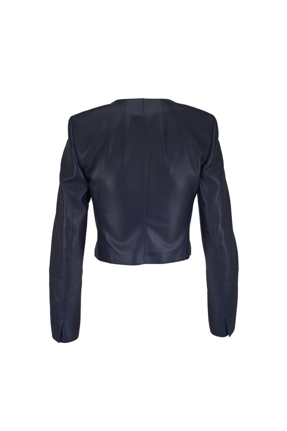 Akris Hasson Navy Blue Leather Crop Jacket - view 2