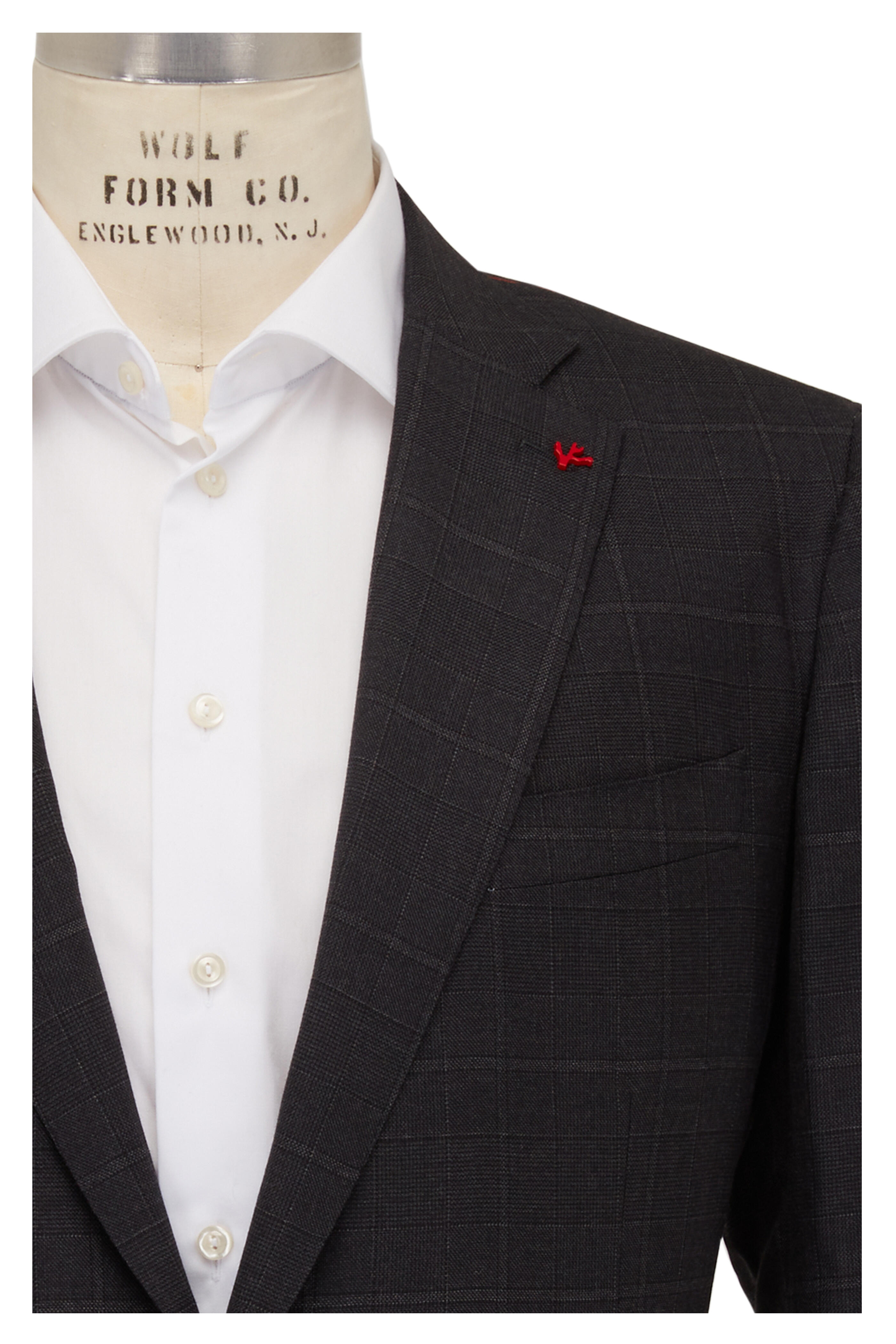 Isaia - Charcoal Gray Wool Tonal Plaid Suit