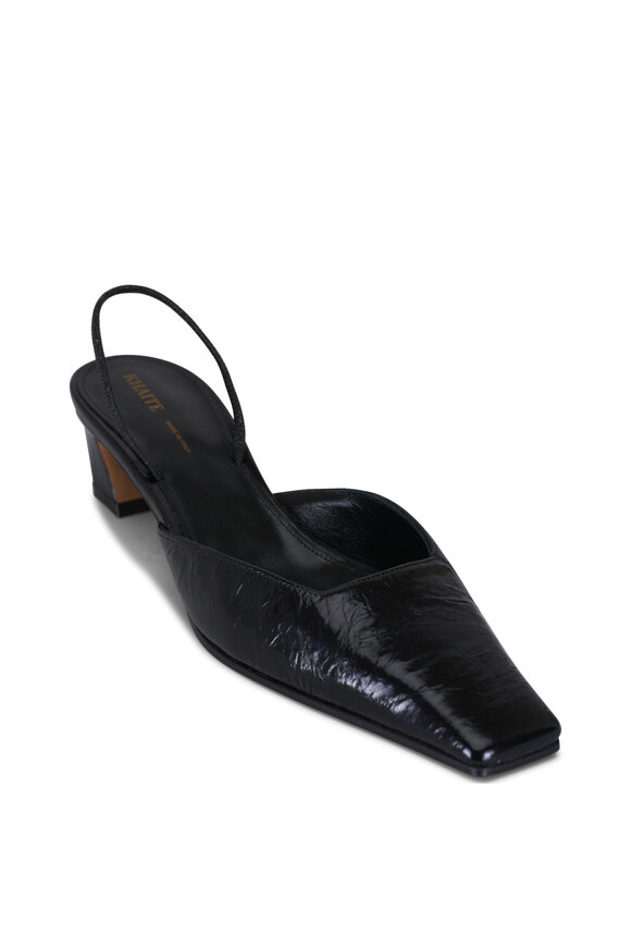 Khaite Roosevelt Black Crinkle Leather Slingback, 40mm 