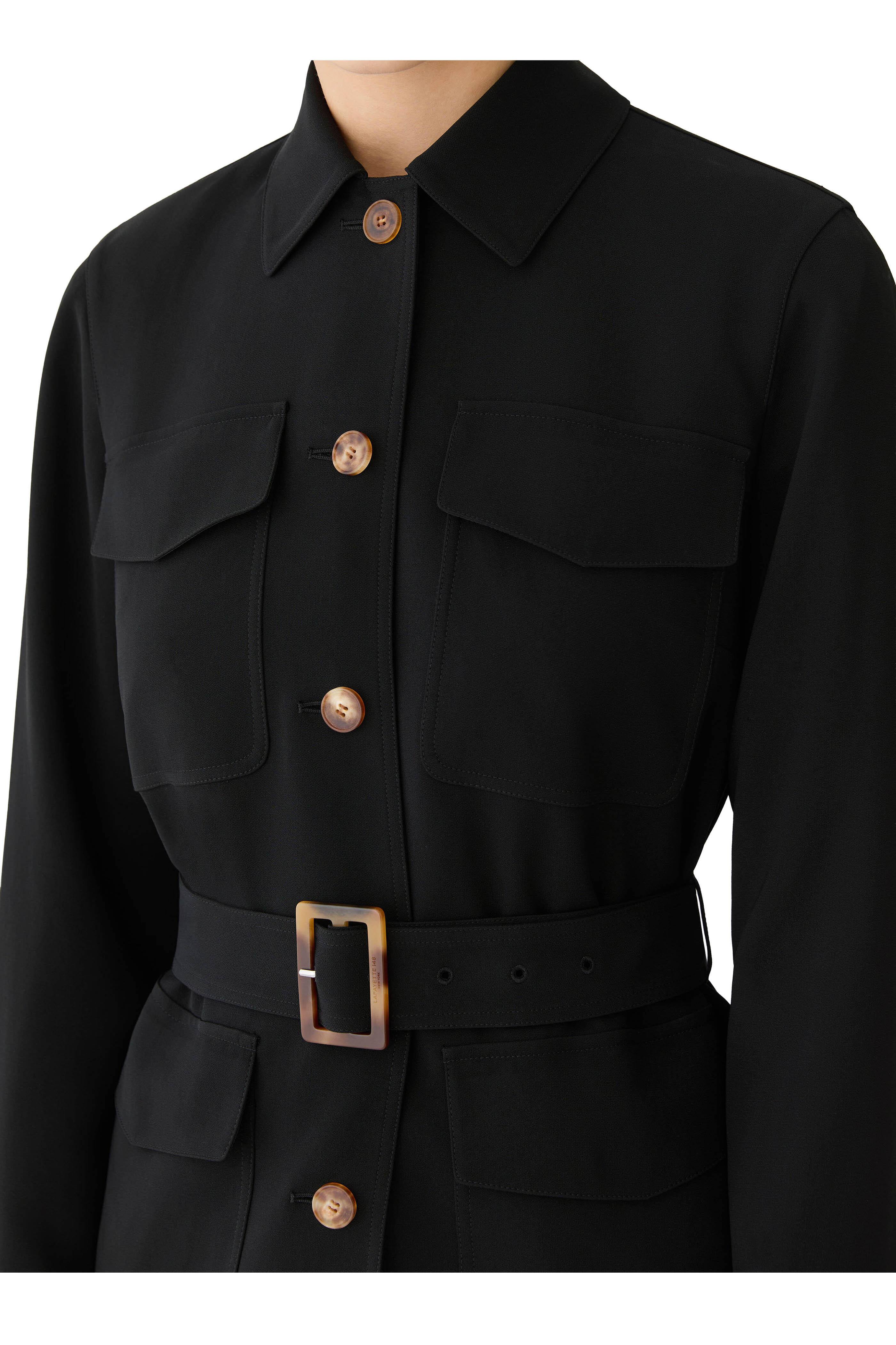 Lafayette 148 New York - Black Finesse Crepe Belted Shirt Jacket - view 4
