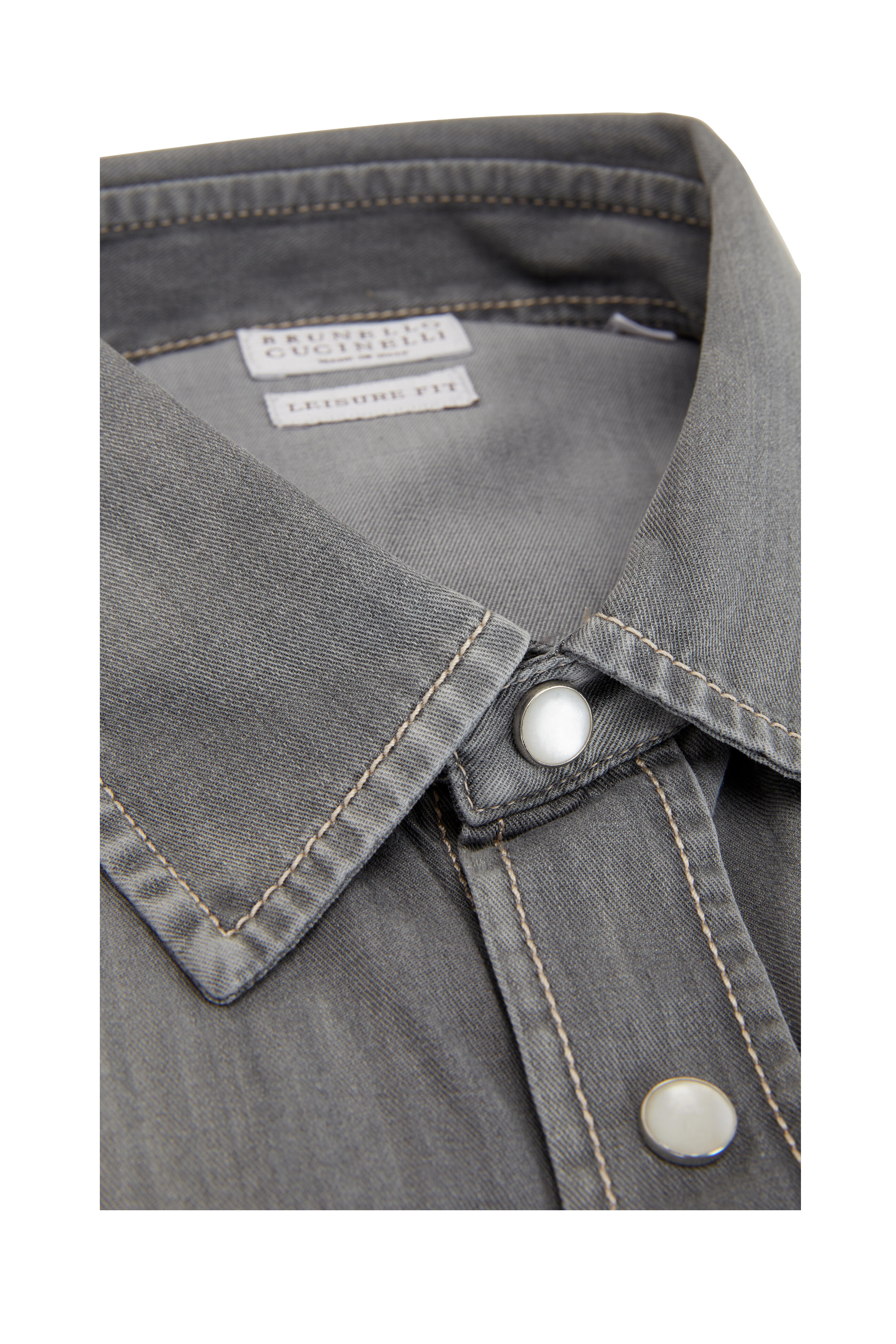 Brunello Cucinelli - Gray Denim Leisure Fit Western Sport Shirt