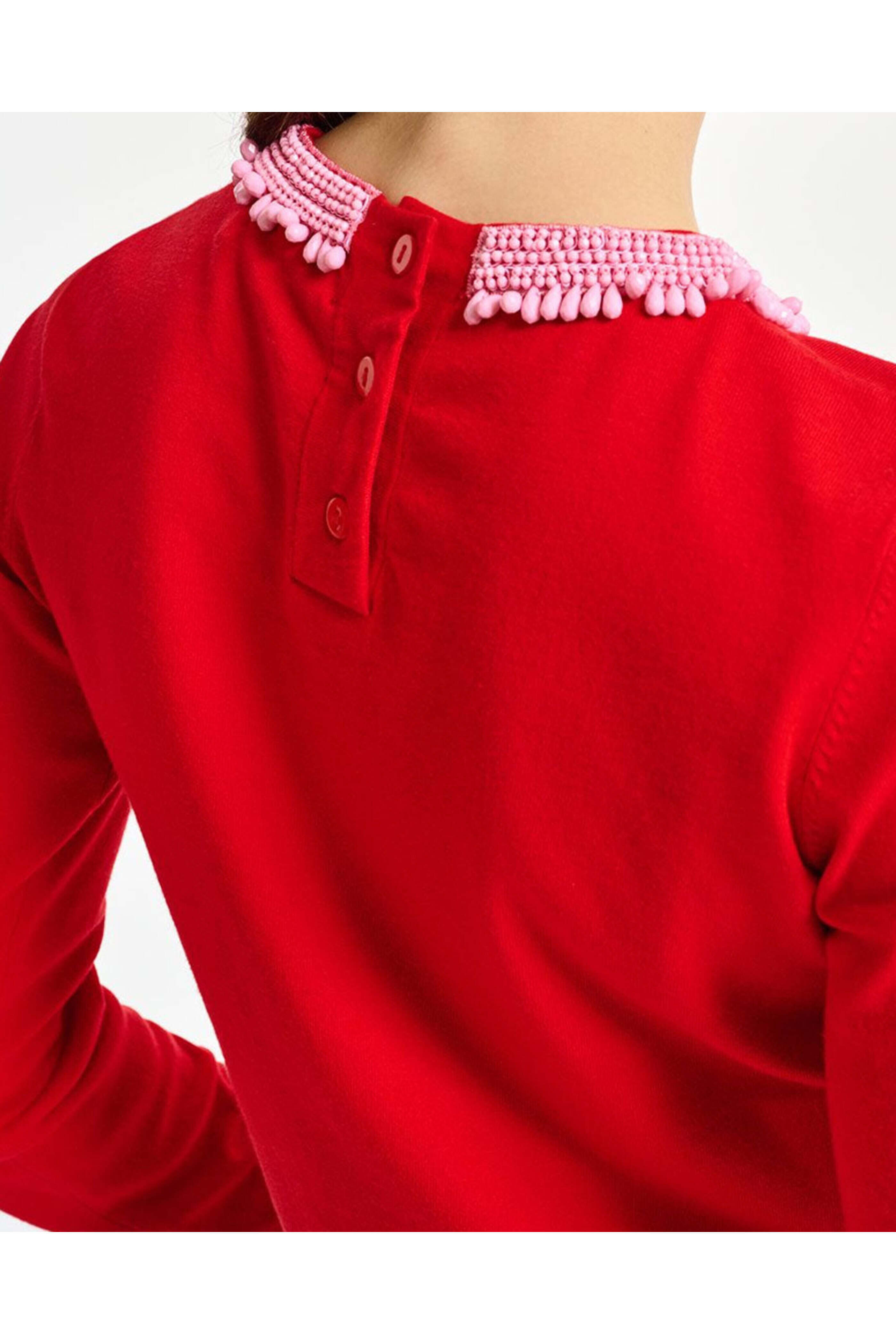Essentiel Antwerp - Firemen Red Jewel Embellished City Sweater