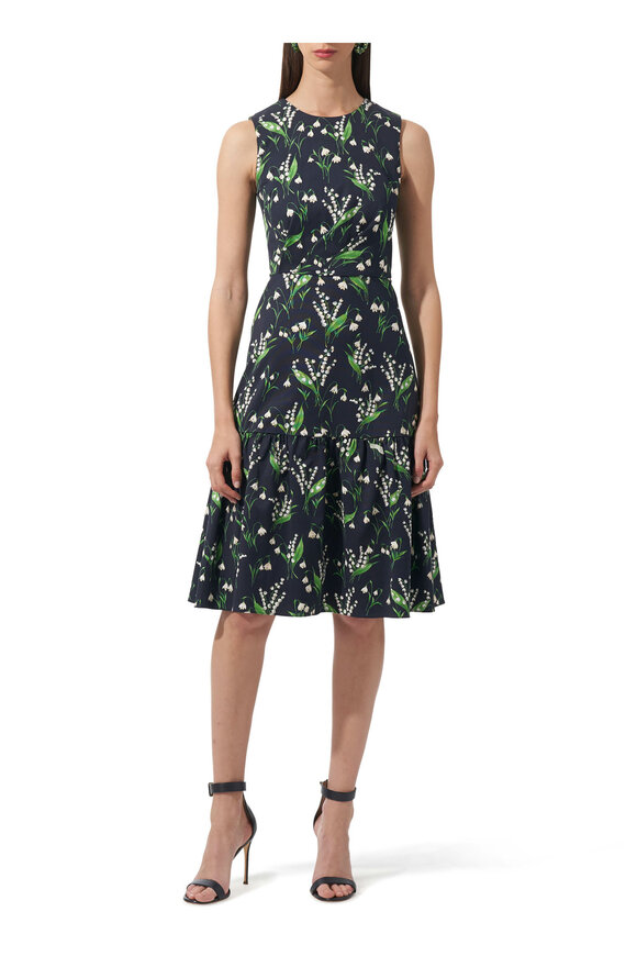 Carolina Herrera - Midnight Floral Print Flounce Hem Dress