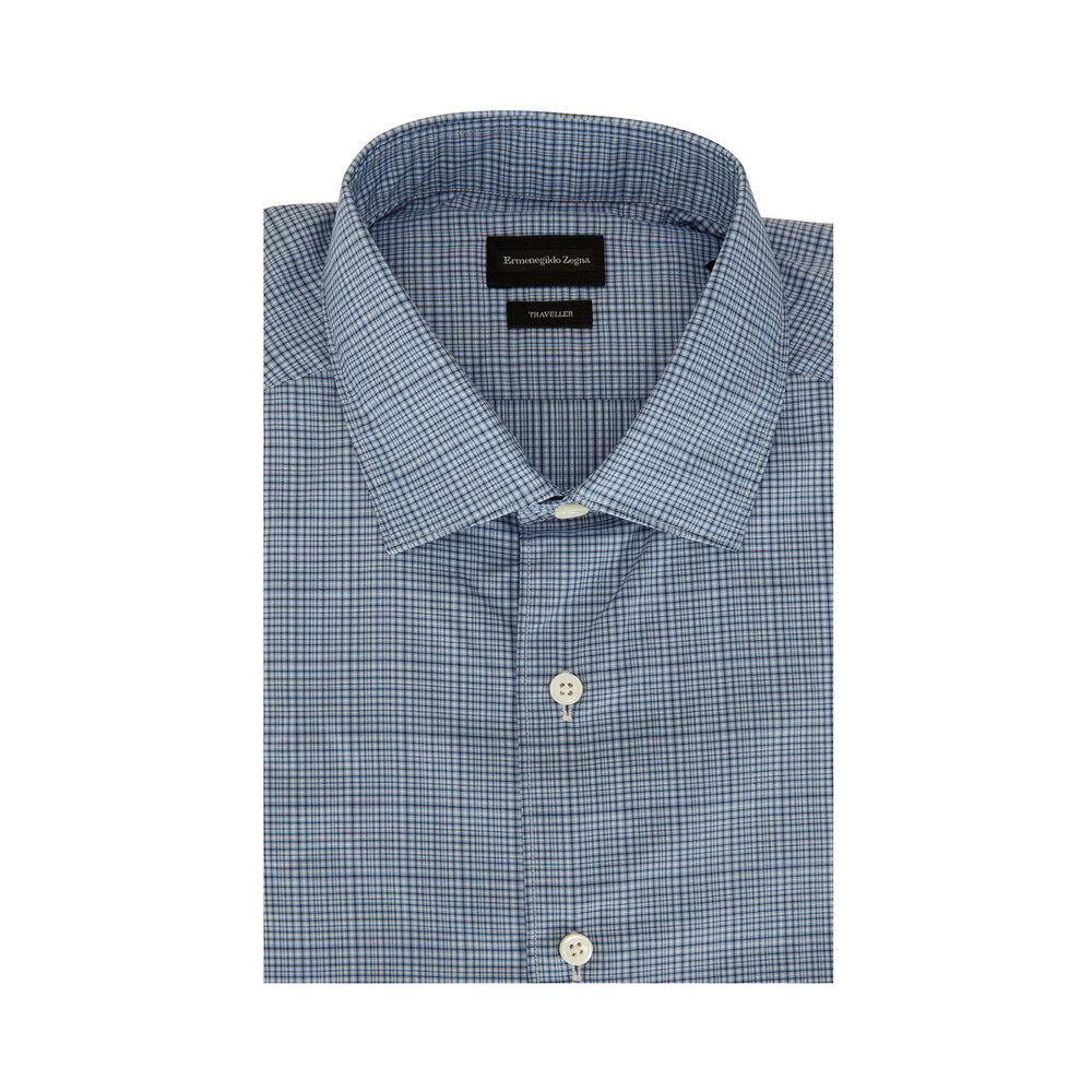 Zegna - Light Blue Mini Plaid Classic Fit Sport Shirt