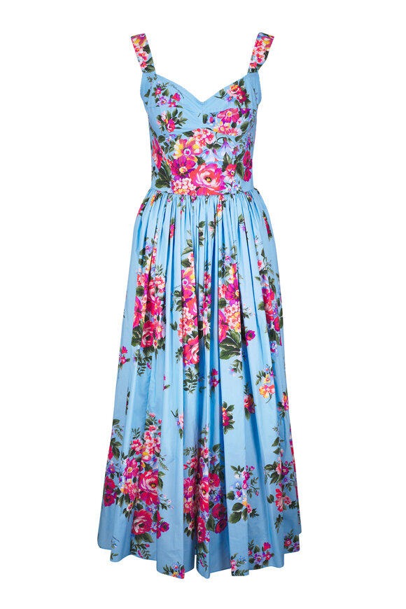 Dolce & Gabbana Light Blue Multi Flower Bouquet Print Dress