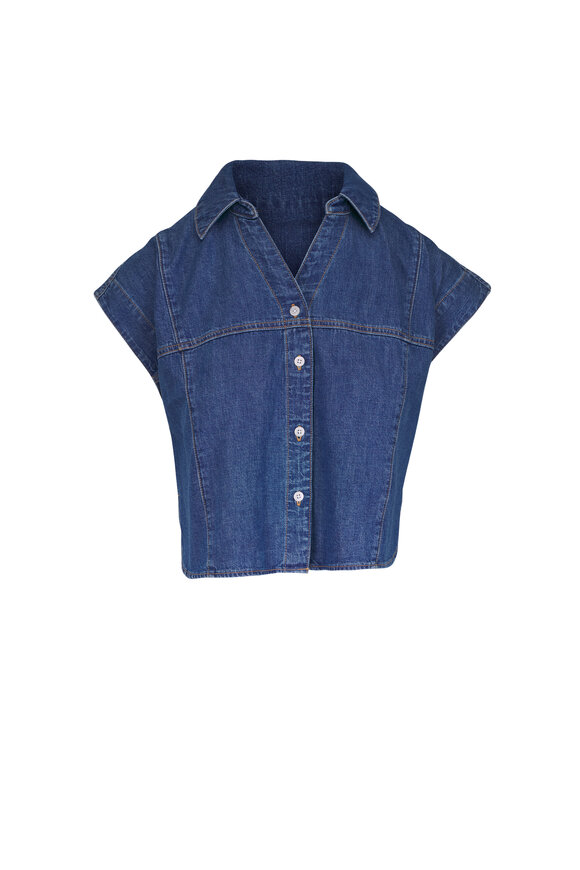 Veronica Beard Nestor Pool Party Chambray Button Up Shirt