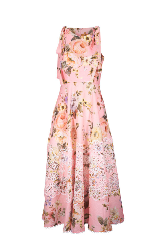 Zimmermann Acacia Broderie Pink Floral Midi Dress