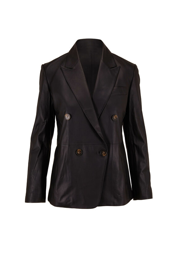 Vince - Black Leather Double Breasted Blazer