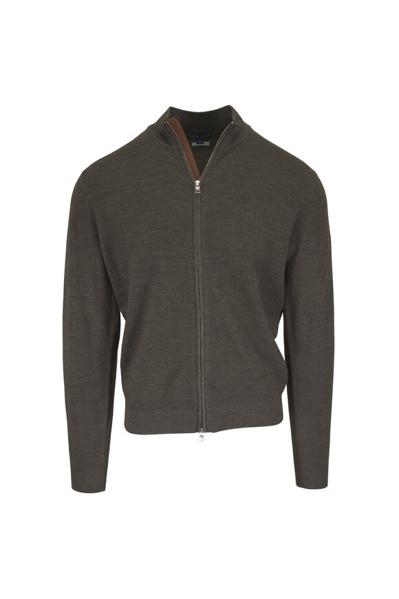 Peter Millar Crown Crafted Olive Green Full Zip Sweater - view 1