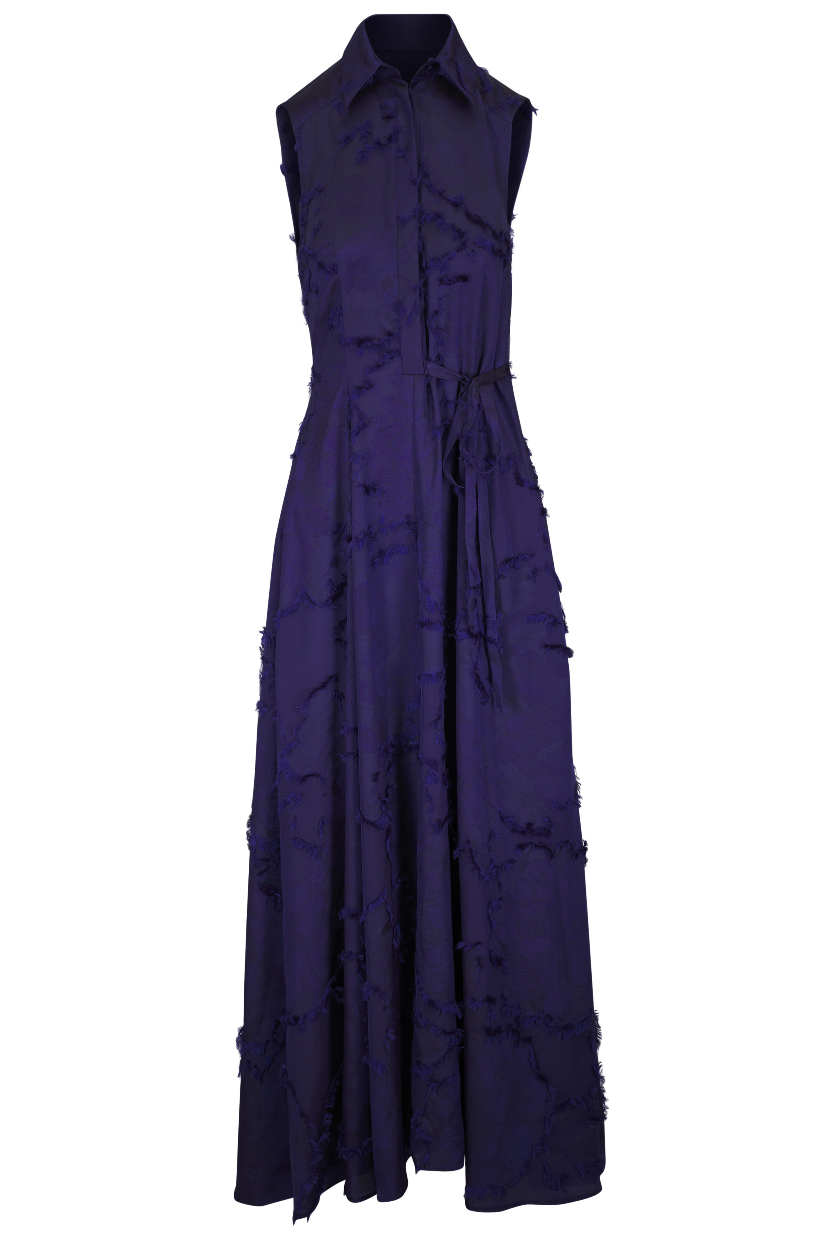 Talbot Runhof - Royal Navy Blue Fil Coupé Satin Shirtdress