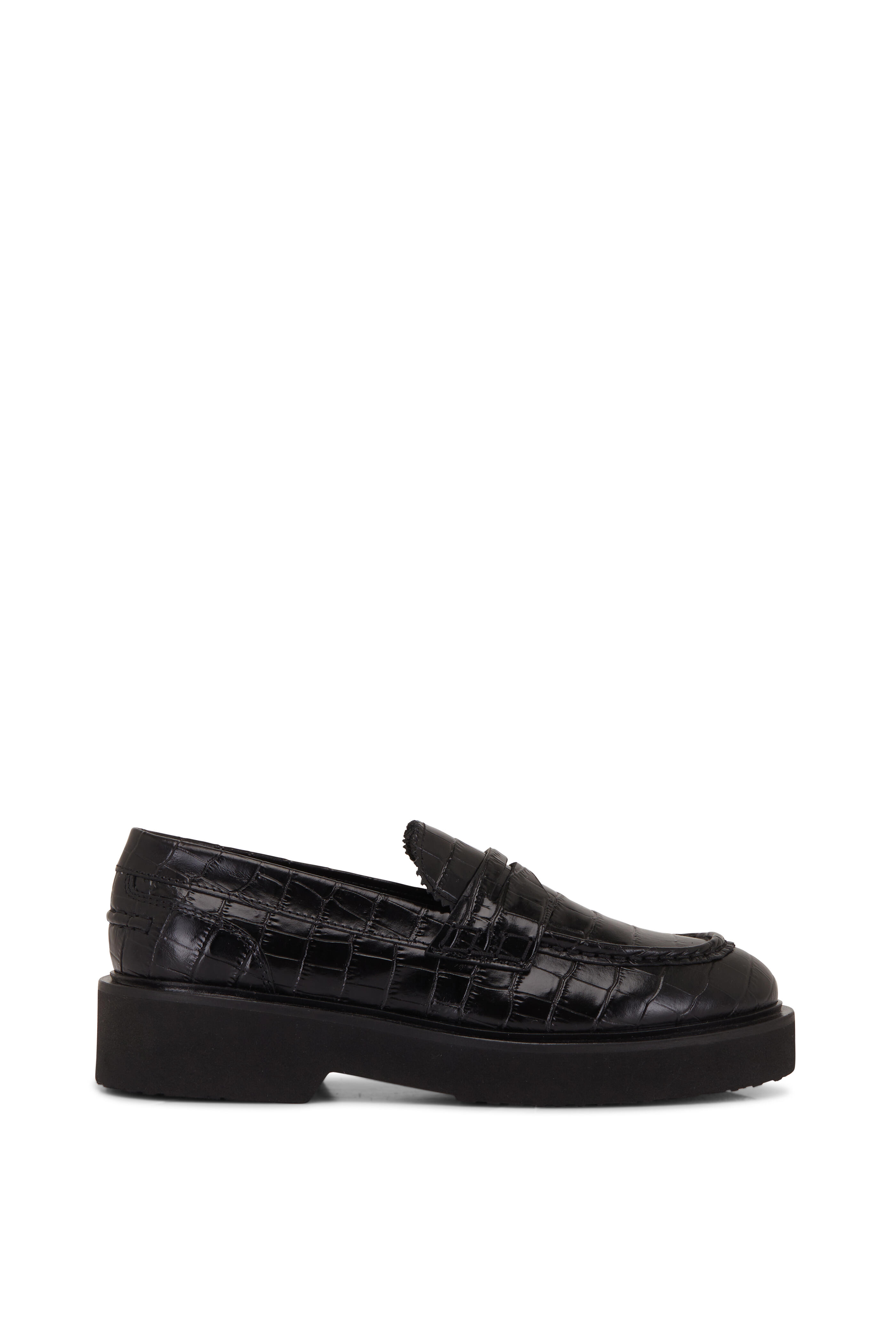 Aquatalia Marcie Black Embossed Croc Loafer Mitchell Stores