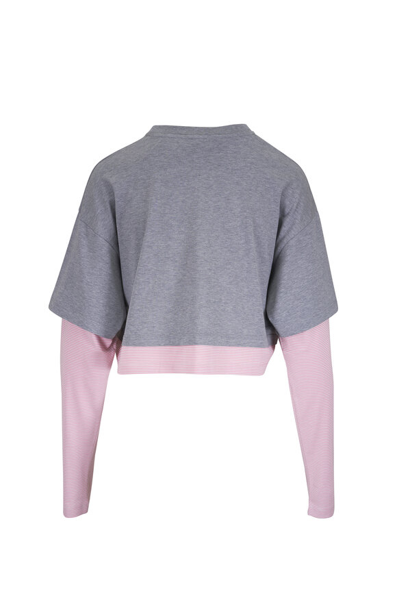 Miu Miu Gray & Begonia Pink Cotton Long Sleeve Jersey Top - view 2