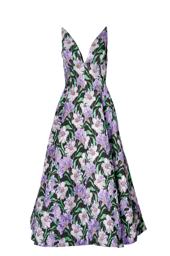 Carolina Herrera - Metallic Floral Midi Dress