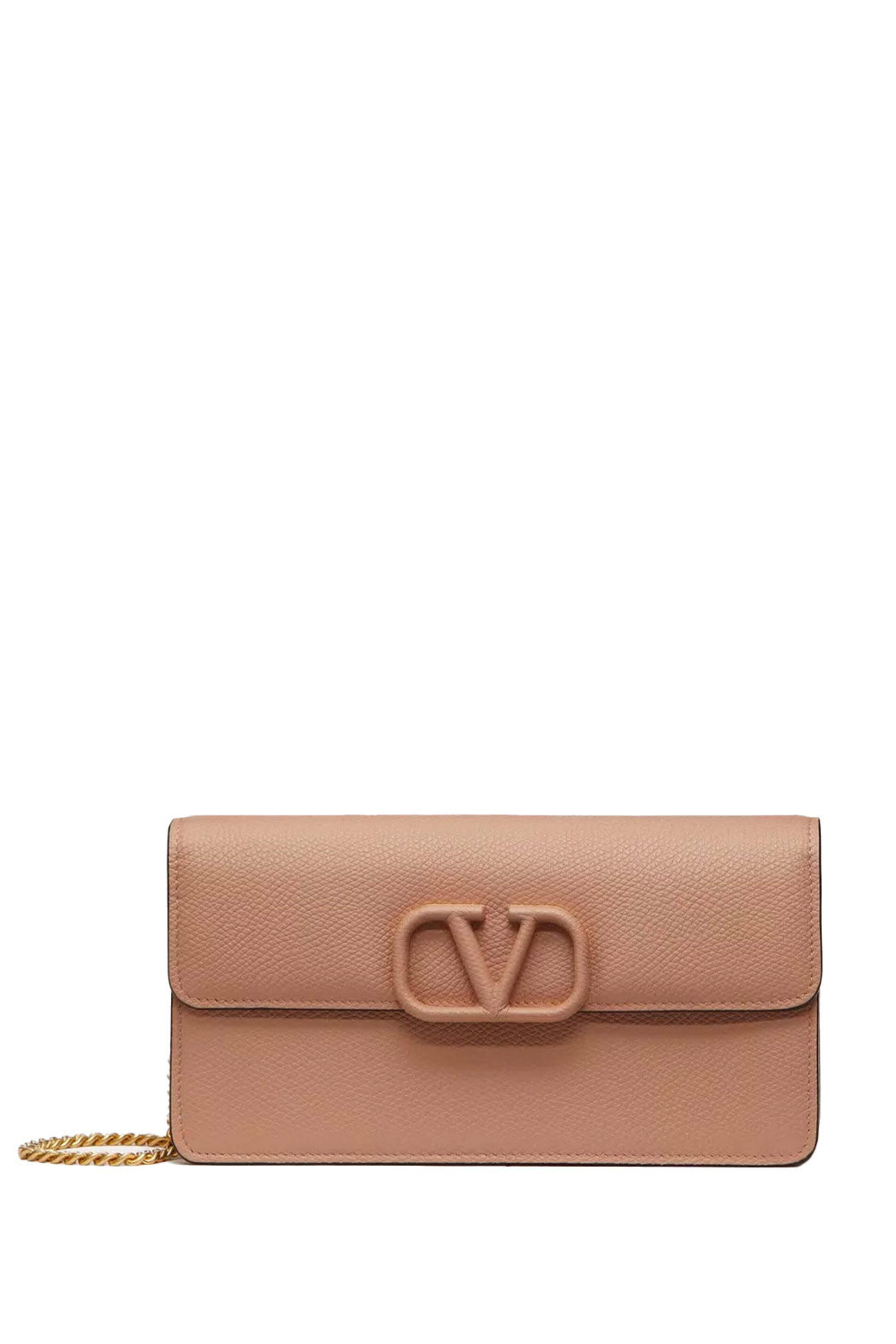 Valentino Garavani - VLogo Signature Grainy Calfskin Wallet With Chain