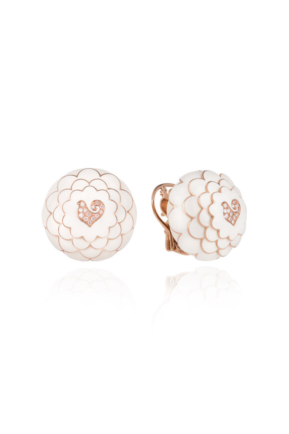 Chantecler White Enamel Button Earrings