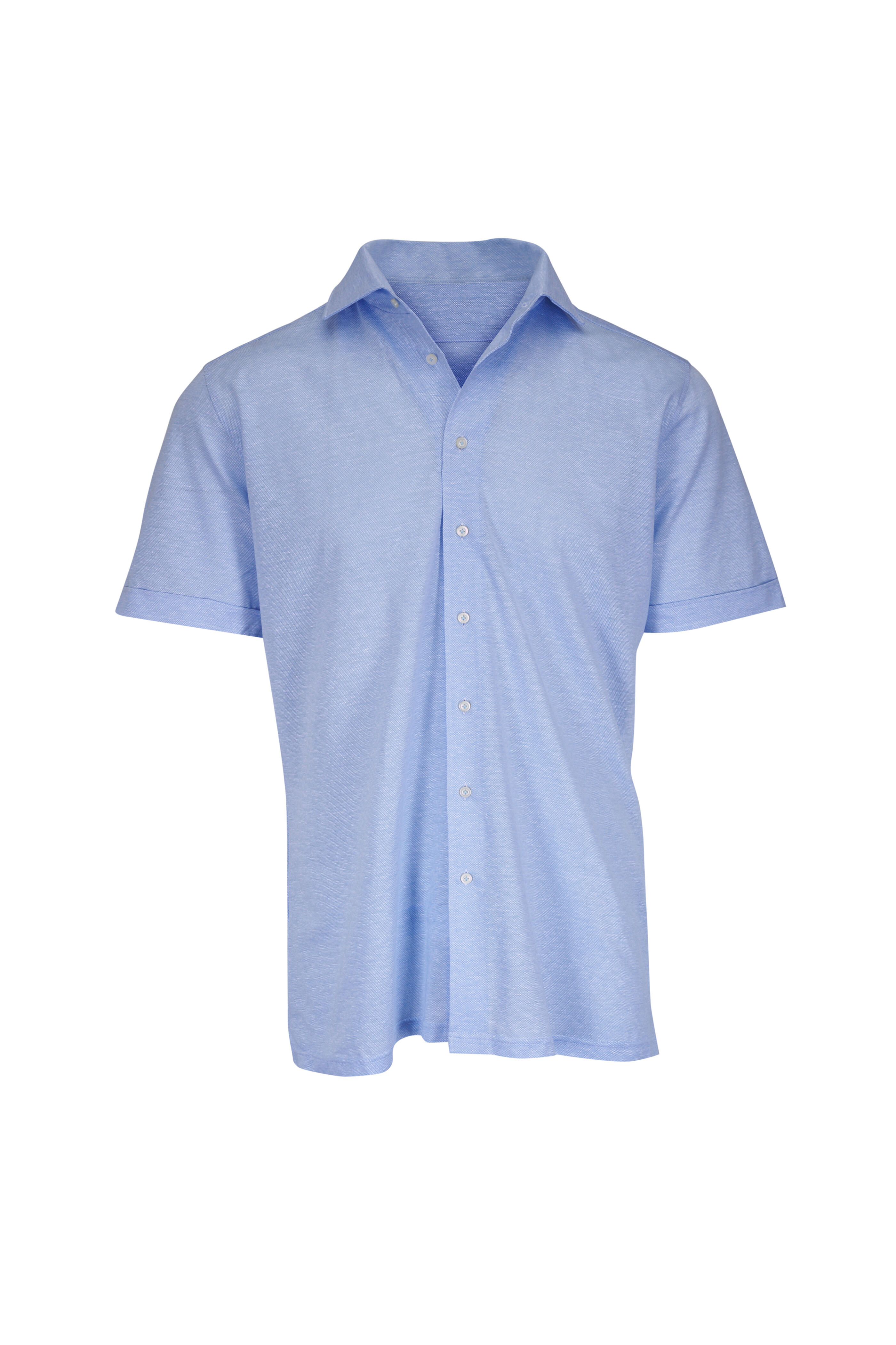 Emanuel Berg - Light Blue Jersey Cotton & Linen Button Up