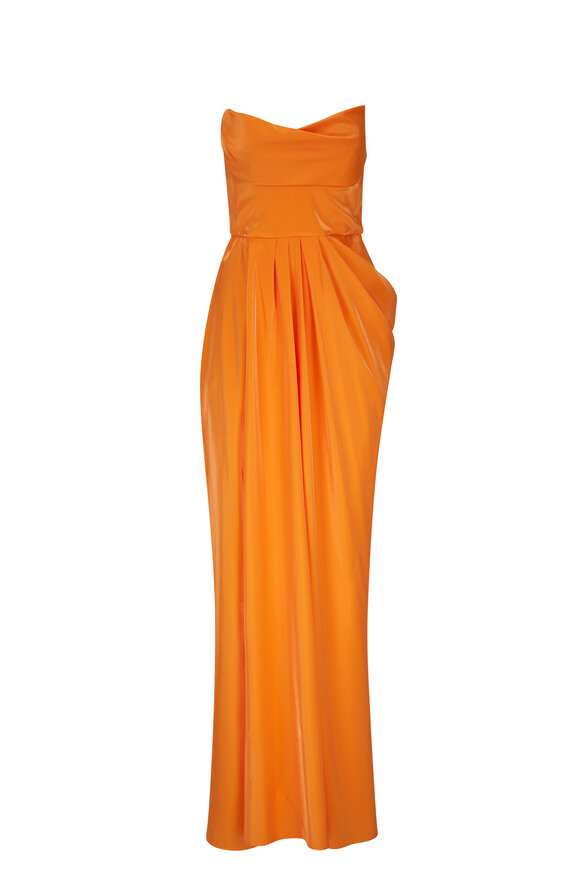 Lela Rose Tangerine Strapless Draped Gown 