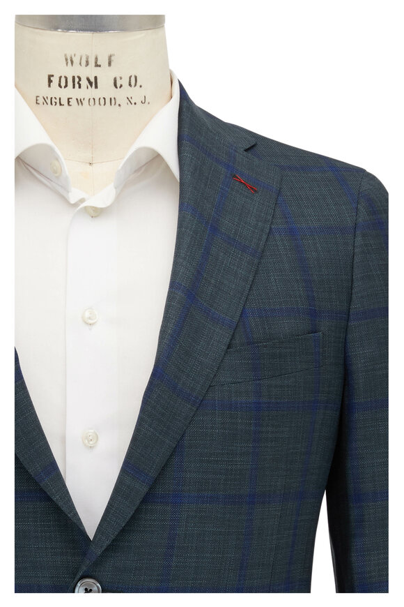 Samuelsohn - Michael2 Green & Blue Plaid Wool & Silk Sportcoat