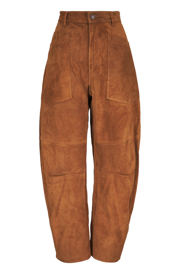 Nili Lotan Shon Brown Suede Barrel Leg Pant - view 1