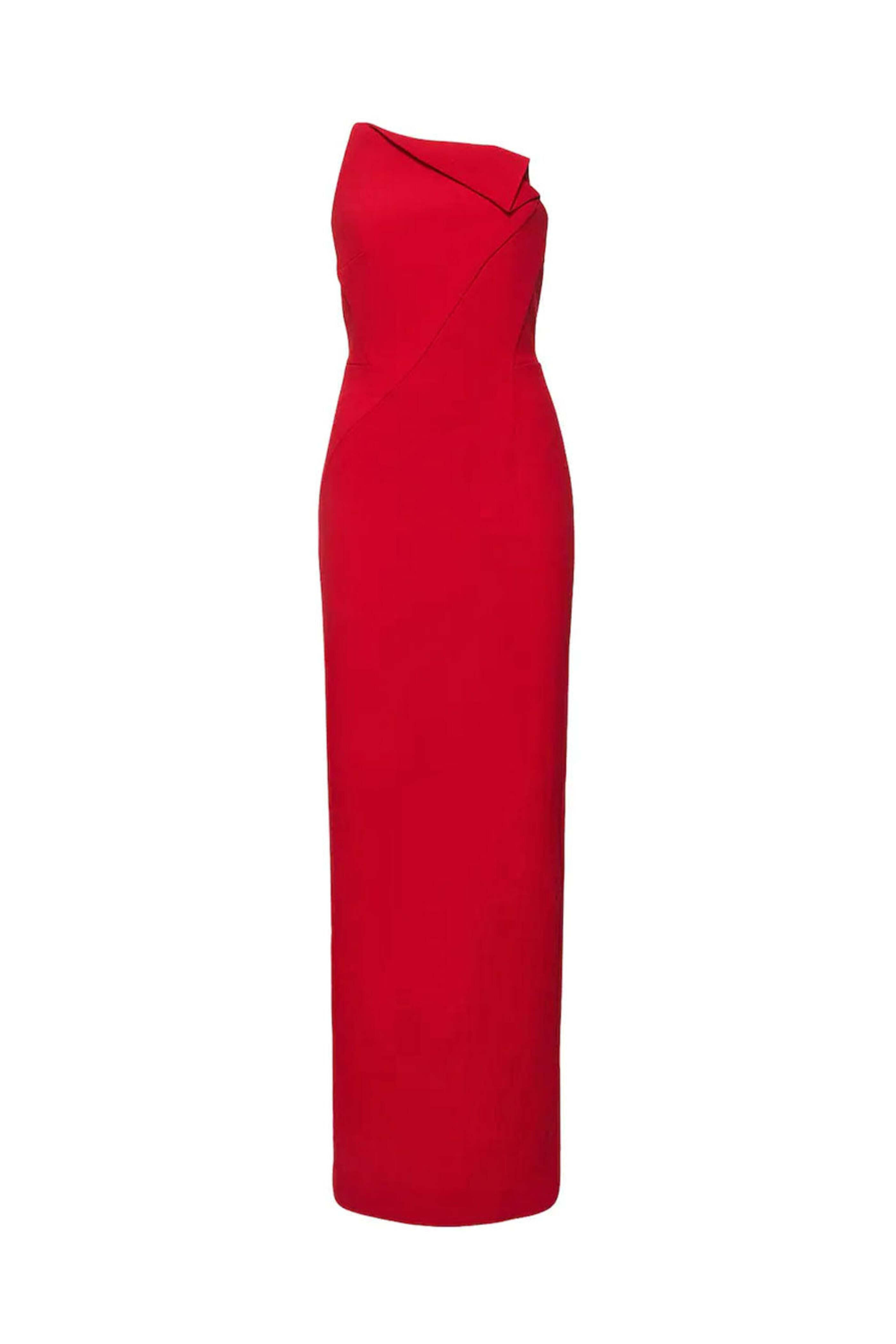 Roland Mouret - Red Wool Crepe Strapless Asymmetrical Origami Gown