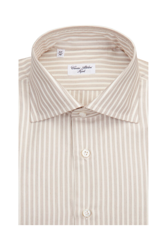 Cesare Attolini Khaki Stripe Sport Shirt - view 1