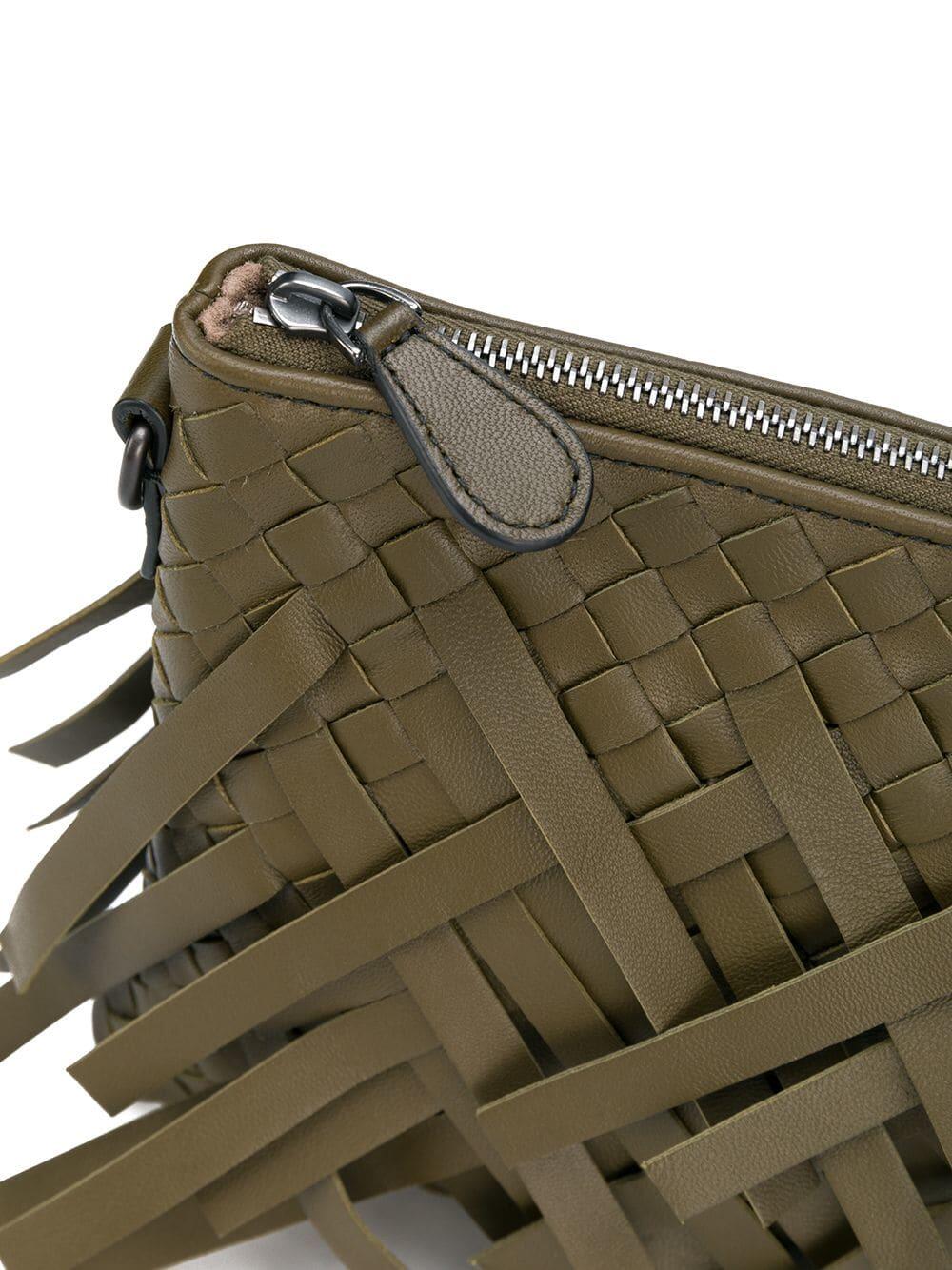 Bottega Veneta - Olive Green Intrecciato Leather Fringe Crossbody