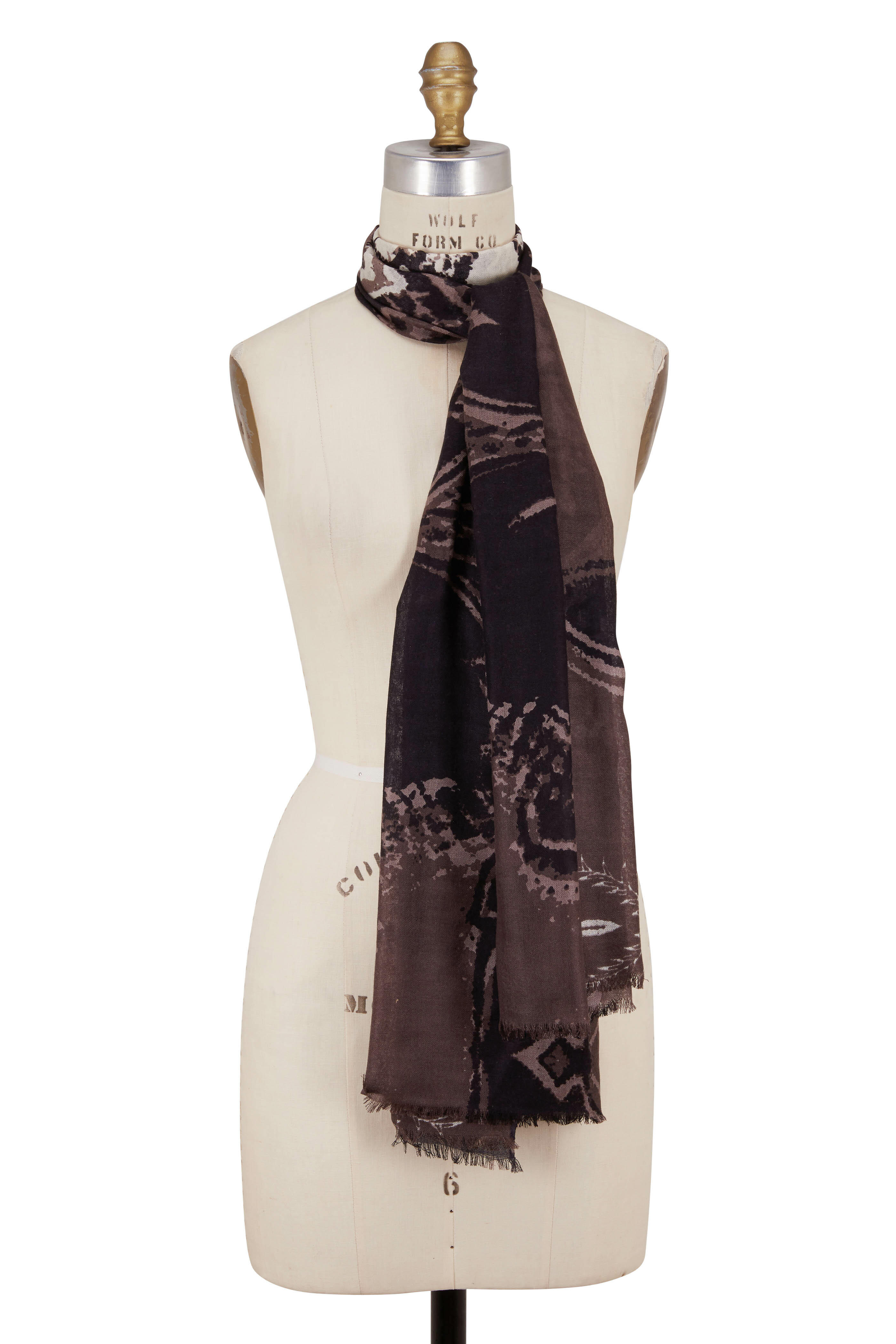 Kinross Suede Cashmere & Silk Paisley Print Scarf