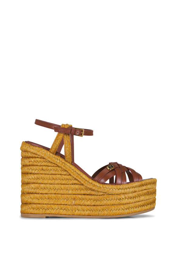 Valentino Garavani Bribri Brown Leather & Raffia Espadrille, 120mm - view 3