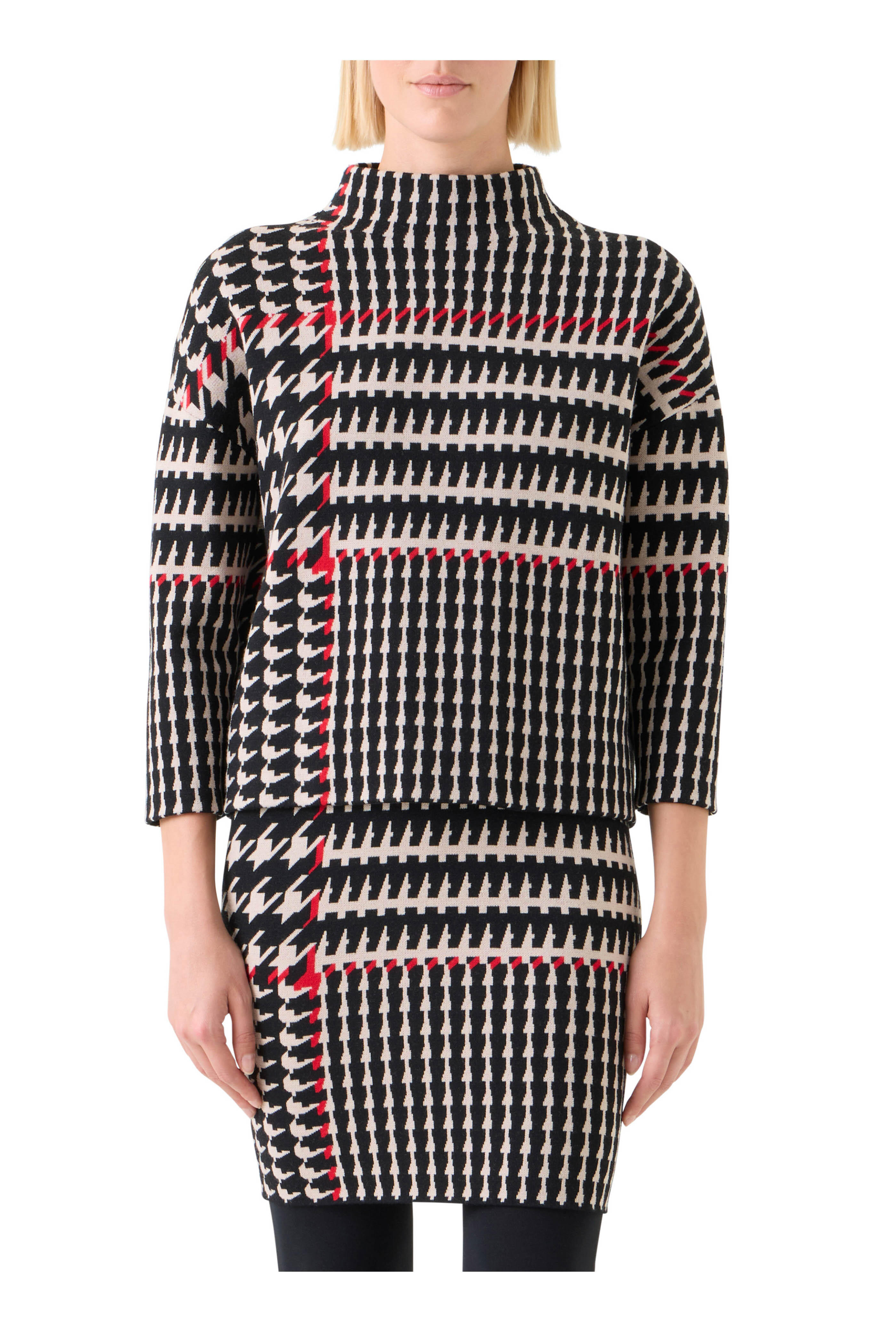 Akris Punto - Black, Cream & Vermilion Jacquard Knit Sweater