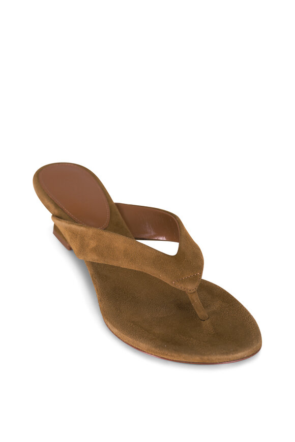 Le Monde Béryl Micro Taupe Suede Wedge Thong Sandal, 40mm - view 1