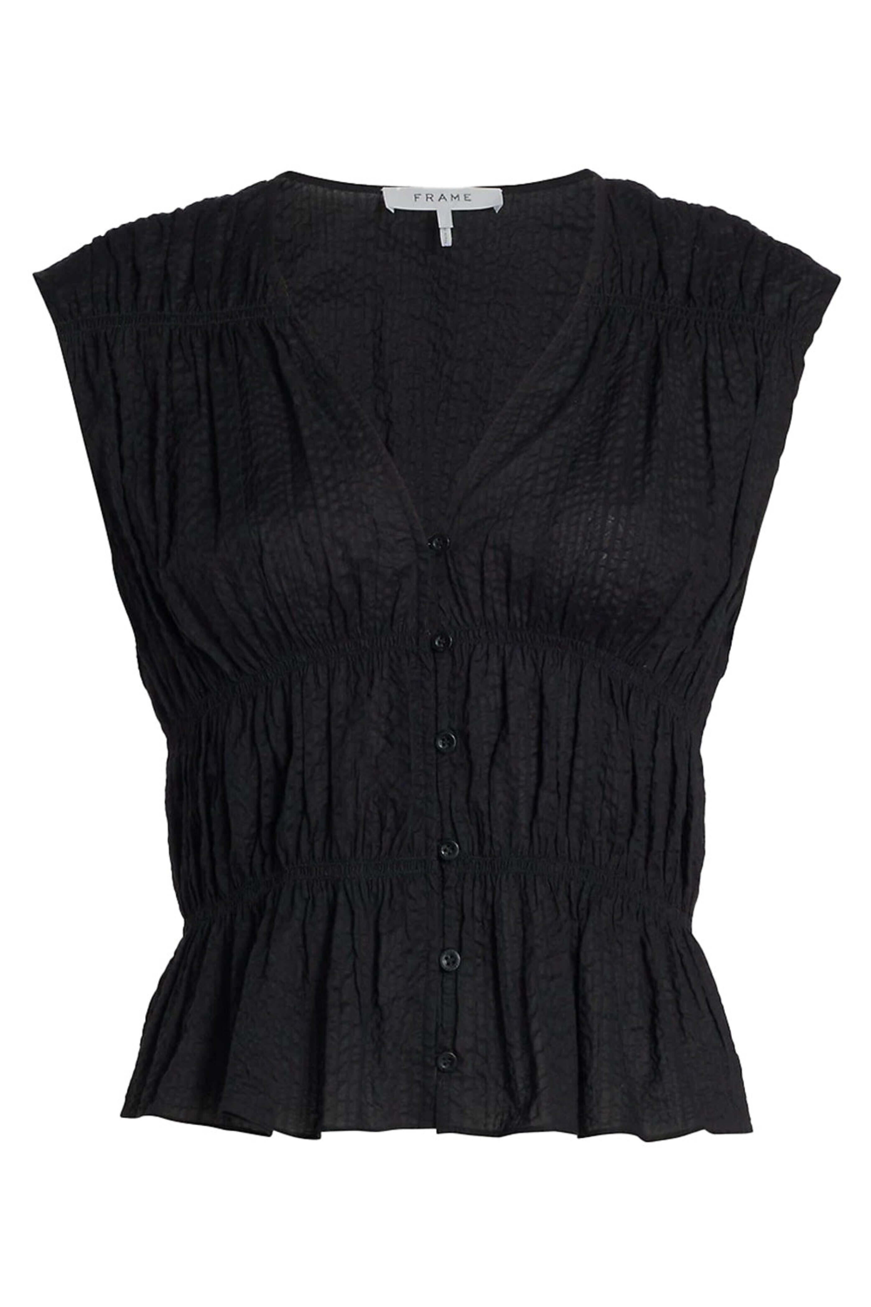 Frame - Noir Ruched V Neck Sleeveless Blouse