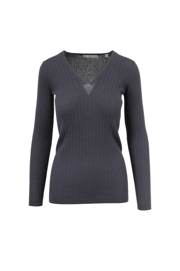 Vince - Shadow Ribbed Cashmere V-Neck Top